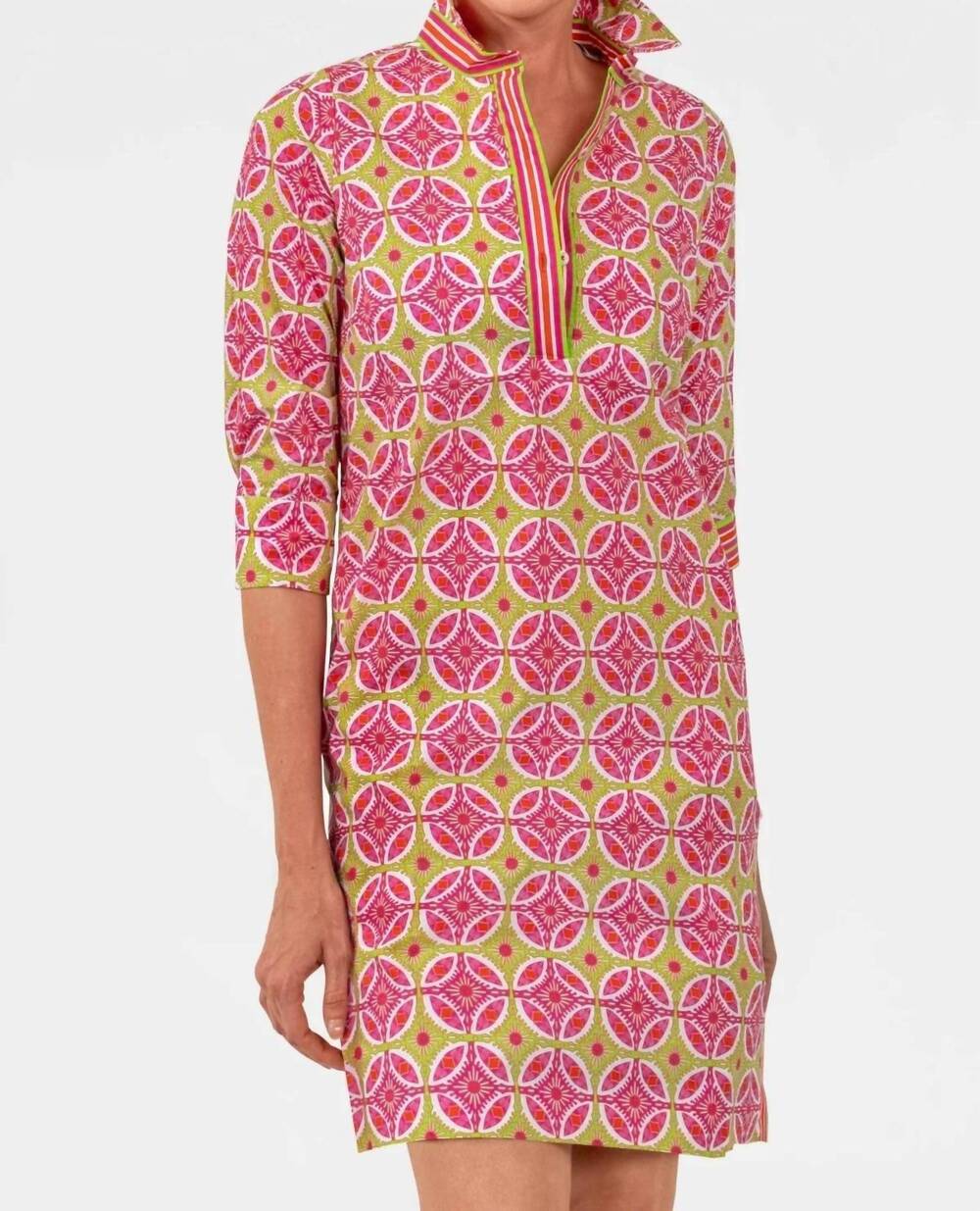 NEW GRETCHEN SCOTT shirt tail 2.0 mini dress in smell the roses pink lime